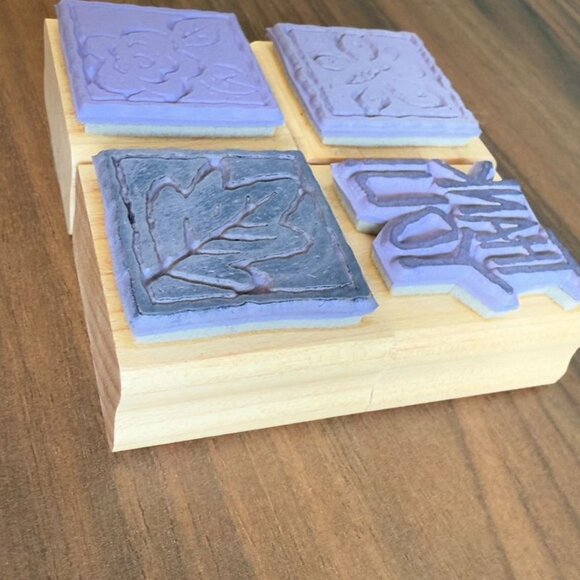 Set Of 4 Stampin’ Up! Thank You Blocks Rubber Stamps With Butterfly Leaf & Flora - Picture 6 of 7